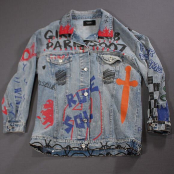 AKIRA Rude Jacket Jean Denim Azalea Wang Paris Painted Women's Girl's Club L - Picture 1 of 14
